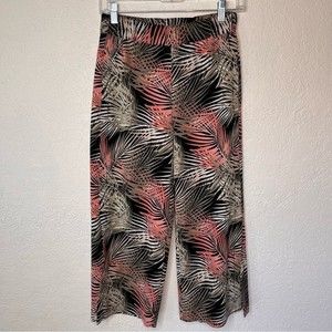 WHBM The Wide Leg Crop Tropical Palm Side Slit Pull On Pants Size 00
